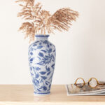 Sluss Chinoiserie Stoneware Ceramic Floral Vase Traditional Decor for Home Office Bedroom Living Room Display - Image 2