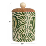 Stoneware Canister with Botanical Design and Acacia Wood Lid, Green - Image 5