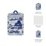 Stoneware Ceramic Chinoiserie Decorative Container with Lid - Image 4