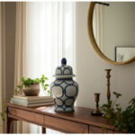 Stoneware Ceramic Vase Decorative Lidded Jar with Classic Design - Elegant Flower Vase Accent Piece for Home Decor