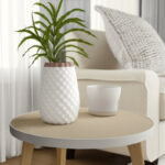 Stoneware Ceramic Vase with Textured Diamond Basket-Weave Pattern and Brown Rim - 6x6x9 White Casual Home Decor for Living Room, Office, Bedroom or Home Display - Image 2