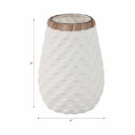 Stoneware Ceramic Vase with Textured Diamond Basket-Weave Pattern and Brown Rim - 6x6x9 White Casual Home Decor for Living Room, Office, Bedroom or Home Display - Image 5