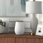 Stoneware Ceramic Vase with Textured Diamond Basket-Weave Pattern and Brown Rim - 6x6x9 White Casual Home Decor for Living Room, Office, Bedroom or Home Display - Image 6