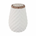 Stoneware Ceramic Vase with Textured Diamond Basket-Weave Pattern and Brown Rim - 6x6x9 White Casual Home Decor for Living Room, Office, Bedroom or Home Display - Image 8