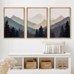 Sun Mountain Landscape Abstract Nature Forest Minimalist Pictures Framed Canvas Print Wall Art - Image 3