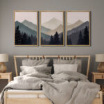 Sun Mountain Landscape Abstract Nature Forest Minimalist Pictures Framed Canvas Print Wall Art - Image 5