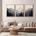 Sun Mountain Landscape Abstract Nature Forest Minimalist Pictures Framed Canvas Print Wall Art - Image 8