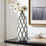 Sushmita 15" Black Outline Handmade Ceramic White Table Vase
