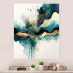 Teal And Gold Abstract Expression III - Abstract Liquid Ink Wall Art