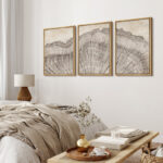 Tree Ring Rustic Oak Wood Farmhouse Decor Neutral Modern Organic Framed Canvas 3 Piece Print Art - Image 2