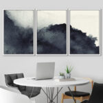 Triptych Faded Gradient Zen Ink Dots Abstract Framed Canvas Art 3 Pieces Painting Print Wall Decor - Image 2