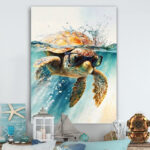 Turtle With Glasses In The Ocean III - Turtle Wall Art
