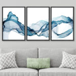 Vibrant Pastel Smoke Waves Abstract Landscape Minimalist Wall Art Set Framed Canvas 3 Pieces Print