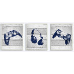 Video Gamer Trio Controllers Headset Triptych Wall Plaque Art Set by Daphne Polselli