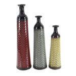 Waltham Multi Colored Metal Tall Enameled Bottleneck Floor Decorative Vase with Chevron Pattern - Image 5