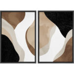 Watercolor Tan Brown Waves Organic Modern Abstract Wall Art Framed On Canvas 2 Piece Painting Print - Image 3