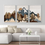 Western Wood Effect Landscape Country Mountain Forest Cabin Farmhouse Decor Framed Canvas 3 Pieces Print Wall Art - Image 5