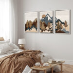 Western Wood Effect Landscape Country Mountain Forest Cabin Farmhouse Decor Framed Canvas 3 Pieces Print Wall Art - Image 2