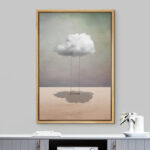Whimsical Desert Swing On Cloud In Desert - Whimsical Surreal Pictures Neutral Framed Canvas Painting Print Wall Art - Image 4