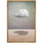 Whimsical Desert Swing On Cloud In Desert - Whimsical Surreal Pictures Neutral Framed Canvas Painting Print Wall Art - Image 5