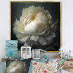 White Blossoming Peony On Black I - Peony Wall Art - Image 3