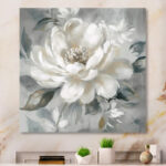 White Grey Peony Blooms In Motion I - Peonies Framed Wall Art