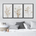 Wildflower Floral Botanical Neutral Boho Minimalist Framed Canvas 3 Pieces Pictures Print Wall Art - Image 2