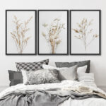 Wildflower Floral Botanical Neutral Boho Minimalist Framed Canvas 3 Pieces Pictures Print Wall Art - Image 4