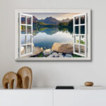 Window Scenery Green Peaceful Lake Natural Landscape Photography Pictures Canvas Print Wall Art