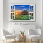 Window Scenery Sunrise Blue Wild Flowers In A Spring Field Nature Scene Large Canvas Print Wall Art - Image 6