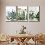 Woodland Forest Landscape Green Forest Nature Landscape Modern Living Room Decor Framed Canvas 3 Piece Set Print Wall Art - Image 2