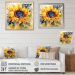 Yellow Blue Golden Cheerful Sunflowers - Floral Wall Art - Image 3