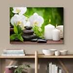 Zen Stones " Zen Basalt Stones And White Orchid On The Wood " - Image 6