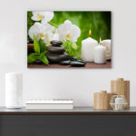 Zen Stones " Zen Basalt Stones And White Orchid On The Wood " - Image 2