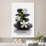 Zen Stones Basalt with Calming Plumeria Flowers Relaxing Bathroom Pictures On Canvas Print Wall Art - Image 4