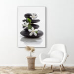 Zen Stones Basalt with Calming Plumeria Flowers Relaxing Bathroom Pictures On Canvas Print Wall Art - Image 7