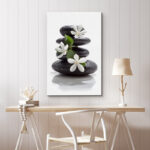 Zen Stones Basalt with Calming Plumeria Flowers Relaxing Bathroom Pictures On Canvas Print Wall Art - Image 8