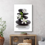 Zen Stones Basalt with Calming Plumeria Flowers Relaxing Bathroom Pictures On Canvas Print Wall Art