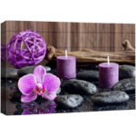 Zen Stones Bright Purple Orchid Calming Candles Bathroom & Laundry Décor On Canvas Print Wall Art - Image 4