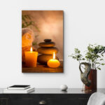 Zen Stones Massage Spa With Warm Burning Candle Bathroom Vertical Pictures On Canvas Print Wall Art - Image 4
