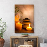 Zen Stones Massage Spa With Warm Burning Candle Bathroom Vertical Pictures On Canvas Print Wall Art - Image 5