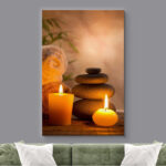 Zen Stones Massage Spa With Warm Burning Candle Bathroom Vertical Pictures On Canvas Print Wall Art - Image 8