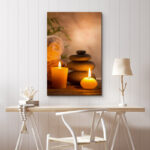Zen Stones Massage Spa With Warm Burning Candle Bathroom Vertical Pictures On Canvas Print Wall Art - Image 2