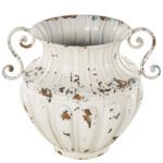 Cipolla Metal Vintage Amphora Scroll Decorative Cream Vase with Brown, Teal and Scroll Handles - Image 3