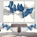 Gouache Sapphire On Gray - 3 Piece Wrapped Canvas Painting Print - Image 4