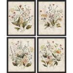 Vintage Wildflowers Bouquet Antique Botanical Floral Pictures Framed Paper 4 Pieces Print Wall Art - Image 8