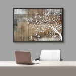 White Tree Branch With Leaves On Wood Effect Background Large Pictures Framed Canvas Print Wall Art - Image 7