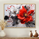Red Grey Botanical Symphony I - Abstract Botanicals Framed Canvas Print Wall Art - Image 4