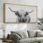 Animals "Portrait Of A Highland Cow Black And White Modern Art Extra Large Framed Wall Pictures - Image 8