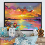 " Sunset Painting With Colorful Reflections I " by Designart - Image 5